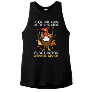 Thanksgiving Teacher Turkey Lets Eat Punctuation Ladies PosiCharge Tri-Blend Wicking Tank