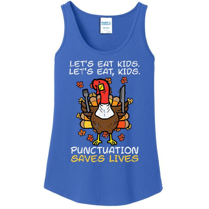 Thanksgiving Teacher Turkey Lets Eat Punctuation Ladies Essential Tank