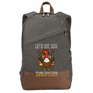 Thanksgiving Teacher Turkey Lets Eat Punctuation Cotton Canvas Backpack