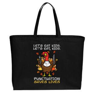 Thanksgiving Teacher Turkey Lets Eat Punctuation Cotton Canvas Jumbo Tote