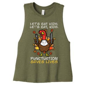 Thanksgiving Teacher Turkey Lets Eat Punctuation Women's Racerback Cropped Tank