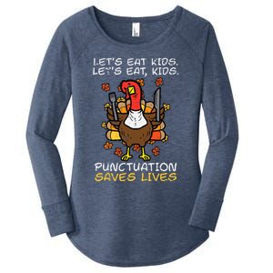 Thanksgiving Teacher Turkey Lets Eat Punctuation Women's Perfect Tri Tunic Long Sleeve Shirt