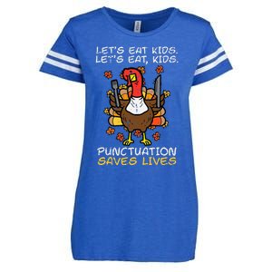 Thanksgiving Teacher Turkey Lets Eat Punctuation Enza Ladies Jersey Football T-Shirt