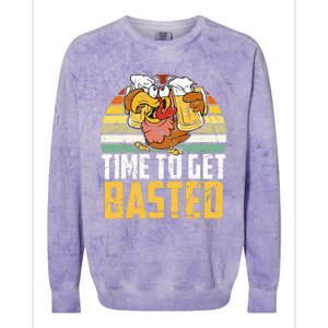 Turkey Time To Get Basted Retro Happy Thanksgiving Colorblast Crewneck Sweatshirt