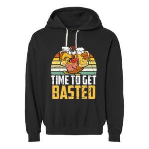 Turkey Time To Get Basted Retro Happy Thanksgiving Garment-Dyed Fleece Hoodie