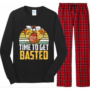 Turkey Time To Get Basted Retro Happy Thanksgiving Long Sleeve Pajama Set