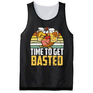 Turkey Time To Get Basted Retro Happy Thanksgiving Mesh Reversible Basketball Jersey Tank