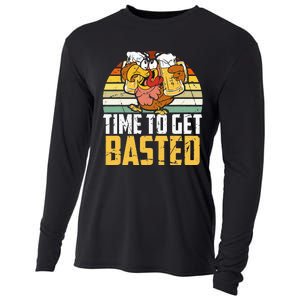 Turkey Time To Get Basted Retro Happy Thanksgiving Cooling Performance Long Sleeve Crew