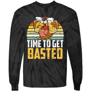 Turkey Time To Get Basted Retro Happy Thanksgiving Tie-Dye Long Sleeve Shirt