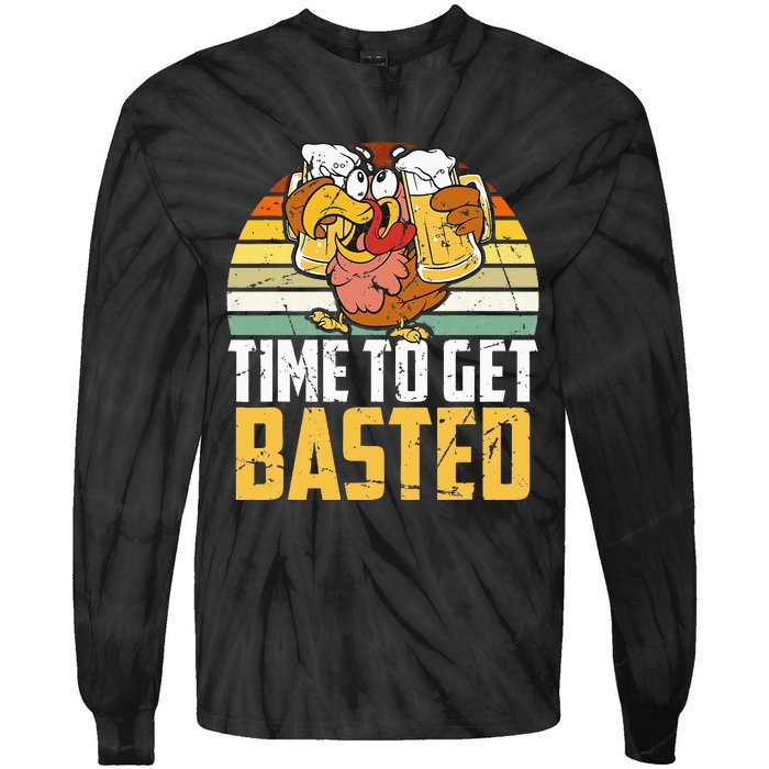 Turkey Time To Get Basted Retro Happy Thanksgiving Tie-Dye Long Sleeve Shirt