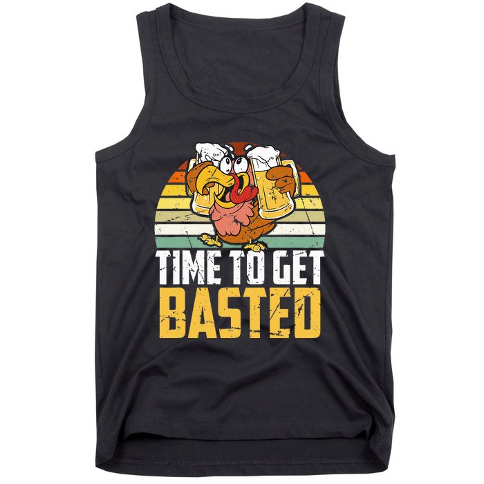 Turkey Time To Get Basted Retro Happy Thanksgiving Tank Top