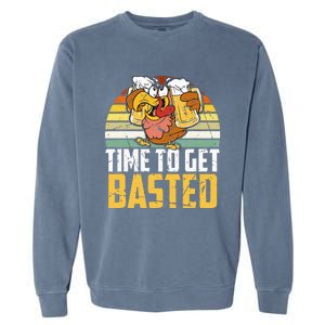 Turkey Time To Get Basted Retro Happy Thanksgiving Garment-Dyed Sweatshirt