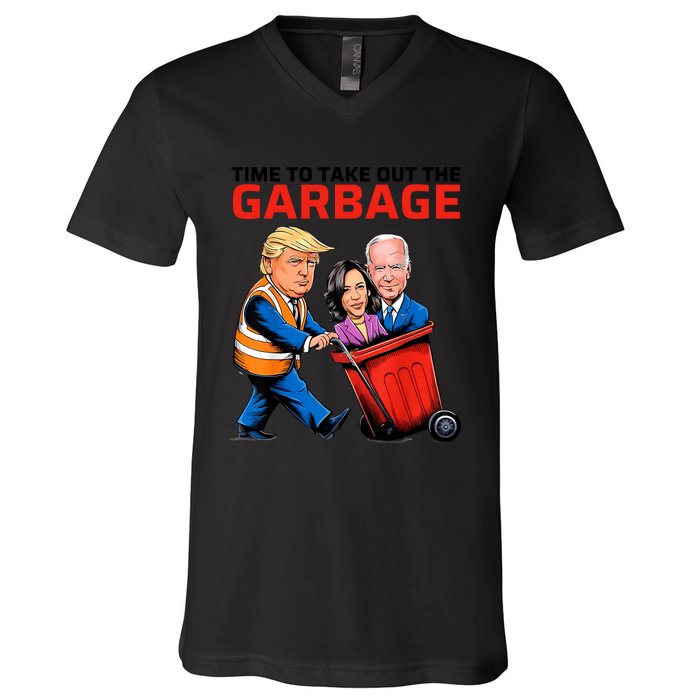 Time To Take Out The Garbage Funny Garbage For Trump 2024 V-Neck T-Shirt