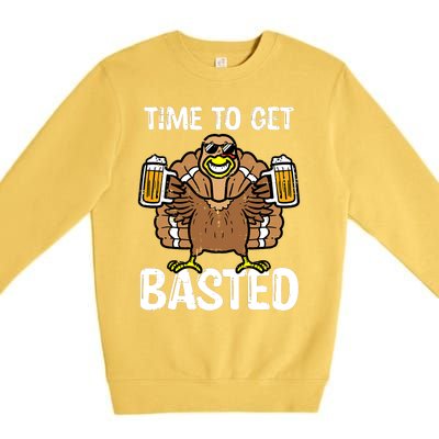 Turkey Time To Get Basted Retro Happy Thanksgiving Premium Crewneck Sweatshirt