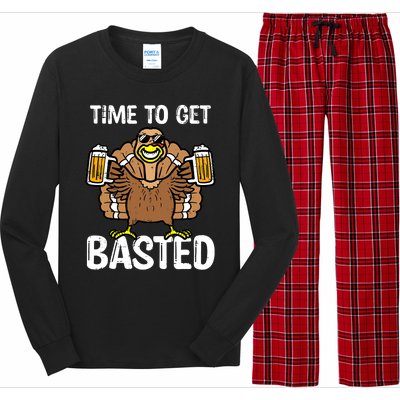 Turkey Time To Get Basted Retro Happy Thanksgiving Long Sleeve Pajama Set