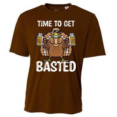 Turkey Time To Get Basted Retro Happy Thanksgiving Cooling Performance Crew T-Shirt