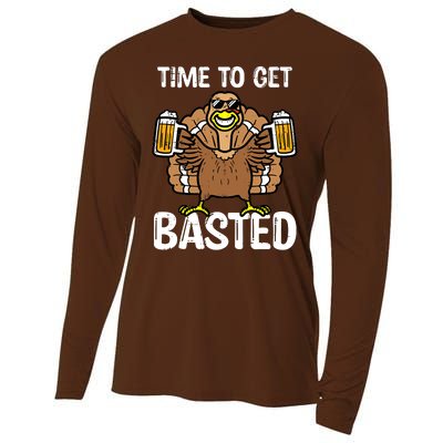 Turkey Time To Get Basted Retro Happy Thanksgiving Cooling Performance Long Sleeve Crew