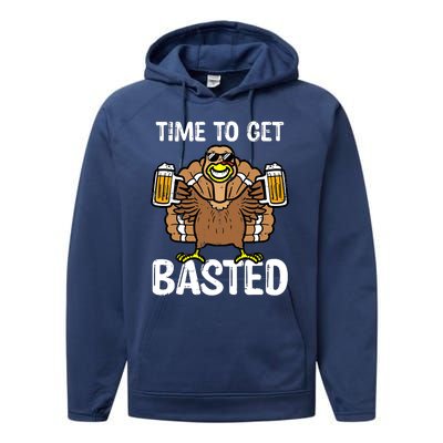 Turkey Time To Get Basted Retro Happy Thanksgiving Performance Fleece Hoodie