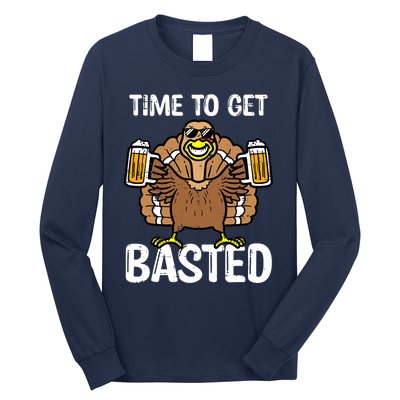 Turkey Time To Get Basted Retro Happy Thanksgiving Long Sleeve Shirt