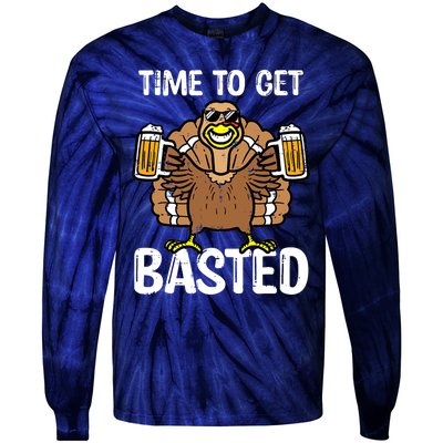 Turkey Time To Get Basted Retro Happy Thanksgiving Tie-Dye Long Sleeve Shirt