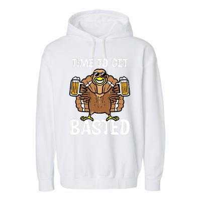 Turkey Time To Get Basted Retro Happy Thanksgiving Garment-Dyed Fleece Hoodie