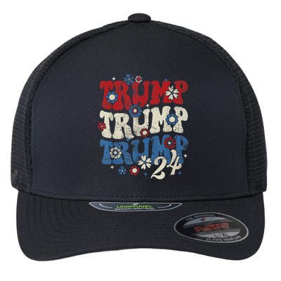 Trump Trump Trump 2024 Retro Groovy Flexfit Unipanel Trucker Cap