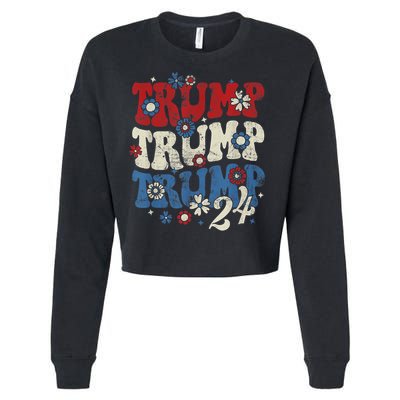 Trump Trump Trump 2024 Retro Groovy Cropped Pullover Crew