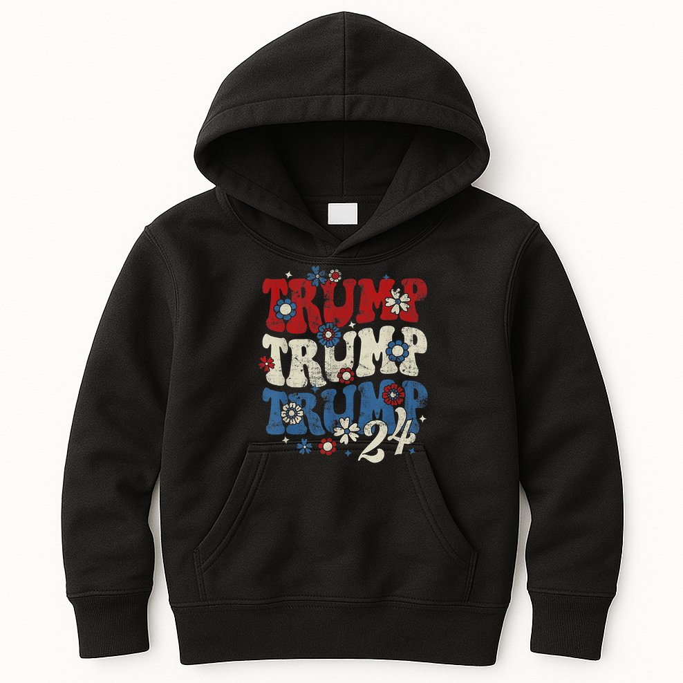 Trump Trump Trump 2024 Retro Groovy Kids Hoodie