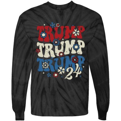 Trump Trump Trump 2024 Retro Groovy Tie-Dye Long Sleeve Shirt