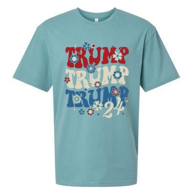 Trump Trump Trump 2024 Retro Groovy Sueded Cloud Jersey T-Shirt