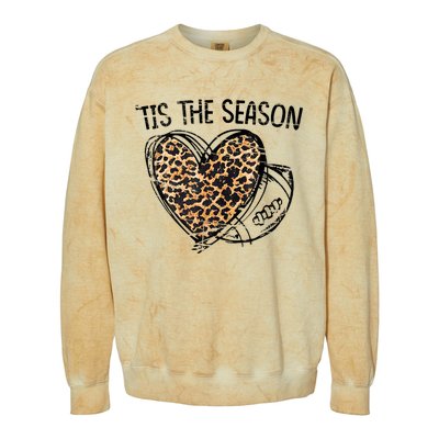 Tis To The Season Leopard Heart Football Season Game Day Colorblast Crewneck Sweatshirt