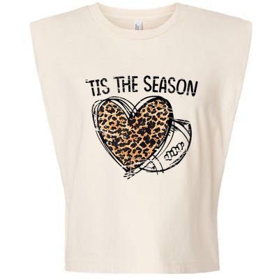 Tis To The Season Leopard Heart Football Season Game Day Garment-Dyed Women's Muscle Tee