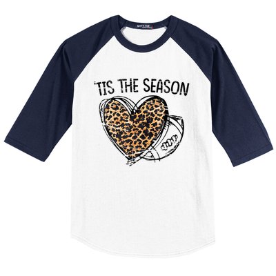 Tis To The Season Leopard Heart Football Season Game Day Baseball Sleeve Shirt