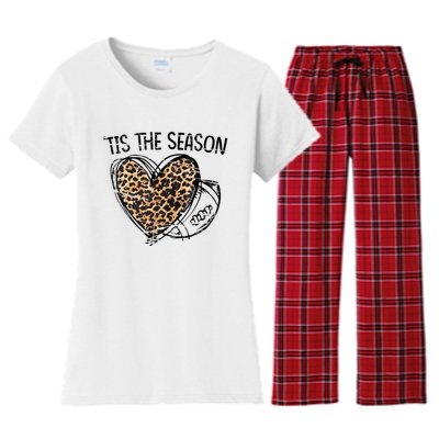 Tis To The Season Leopard Heart Football Season Game Day Women's Flannel Pajama Set