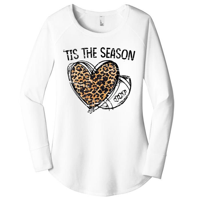 Tis To The Season Leopard Heart Football Season Game Day Women's Perfect Tri Tunic Long Sleeve Shirt