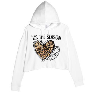 Tis To The Season Leopard Heart Football Season Game Day Crop Fleece Hoodie