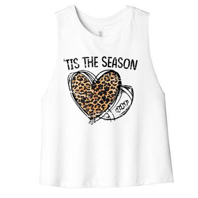 Tis To The Season Leopard Heart Football Season Game Day Women's Racerback Cropped Tank