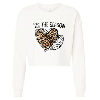 Tis To The Season Leopard Heart Football Season Game Day Cropped Pullover Crew