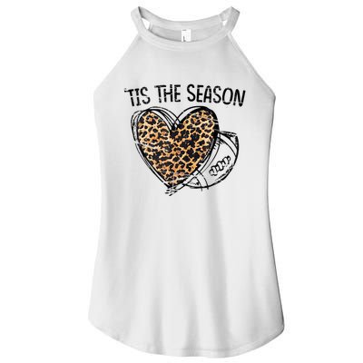 Tis To The Season Leopard Heart Football Season Game Day Women’s Perfect Tri Rocker Tank