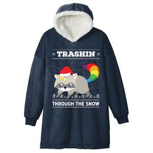 Trashin Through The Snow Raccoonicorn Raccoon Unicorn Meaningful Gift Hooded Wearable Blanket