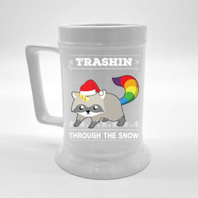 Trashin Through The Snow Raccoonicorn Raccoon Unicorn Meaningful Gift Beer Stein