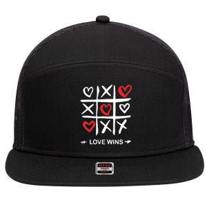 Tic Tac Toe Love Wins Love Always Wins Valentines Love Day Gift 7 Panel Mesh Trucker Snapback Hat