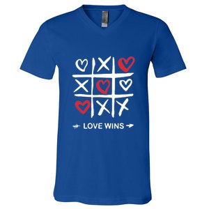 Tic Tac Toe Love Wins Love Always Wins Valentines Love Day Gift V-Neck T-Shirt