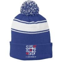 Tic Tac Toe Love Wins Love Always Wins Valentines Love Day Gift Stripe Pom Pom Beanie