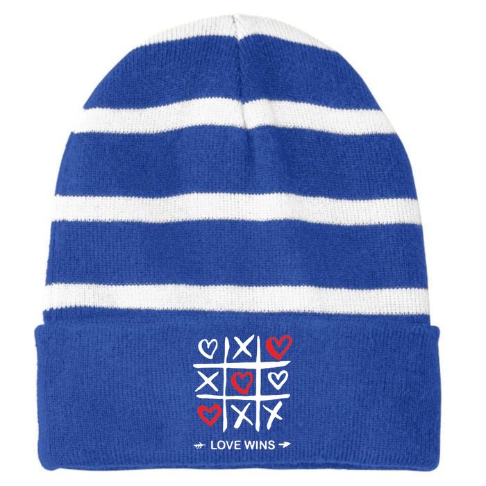 Tic Tac Toe Love Wins Love Always Wins Valentines Love Day Gift Striped Beanie with Solid Band