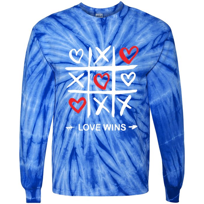 Tic Tac Toe Love Wins Love Always Wins Valentines Love Day Gift Tie-Dye Long Sleeve Shirt