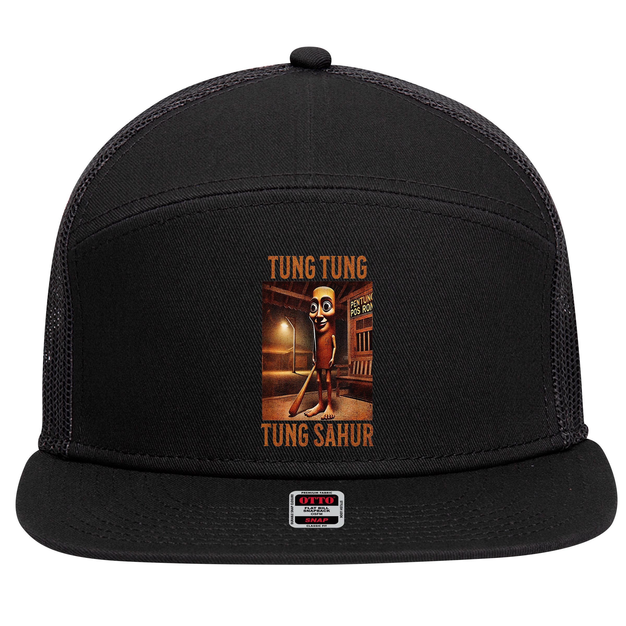 Tung Tung Tung Sahur Italian Brainrot Meme 7 Panel Mesh Trucker Snapback Hat