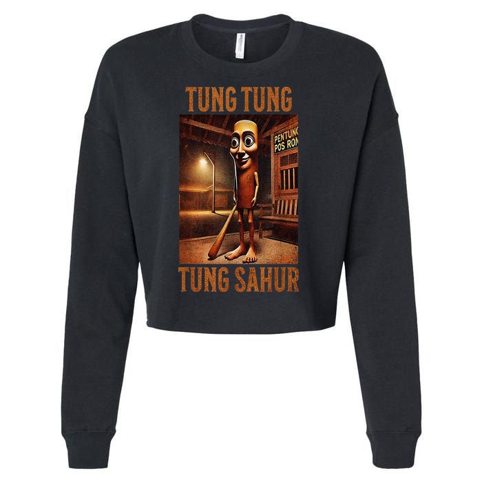 Tung Tung Tung Sahur Italian Brainrot Meme Cropped Pullover Crew