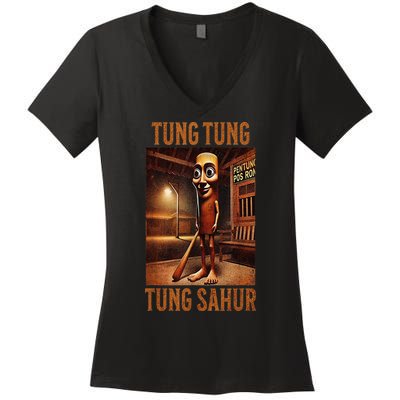 Tung Tung Tung Sahur Italian Brainrot Meme Women's V-Neck T-Shirt