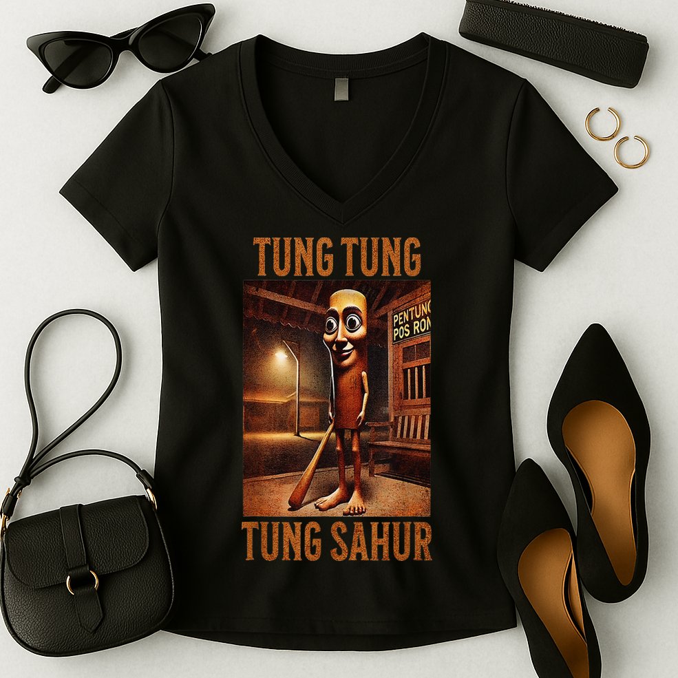 Tung Tung Tung Sahur Italian Brainrot Meme Women's V-Neck T-Shirt